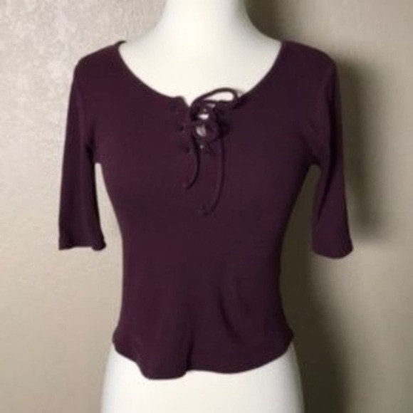 New Look ~ Maroon Lace-up Top ~ Size 4 - Picture 2 of 4